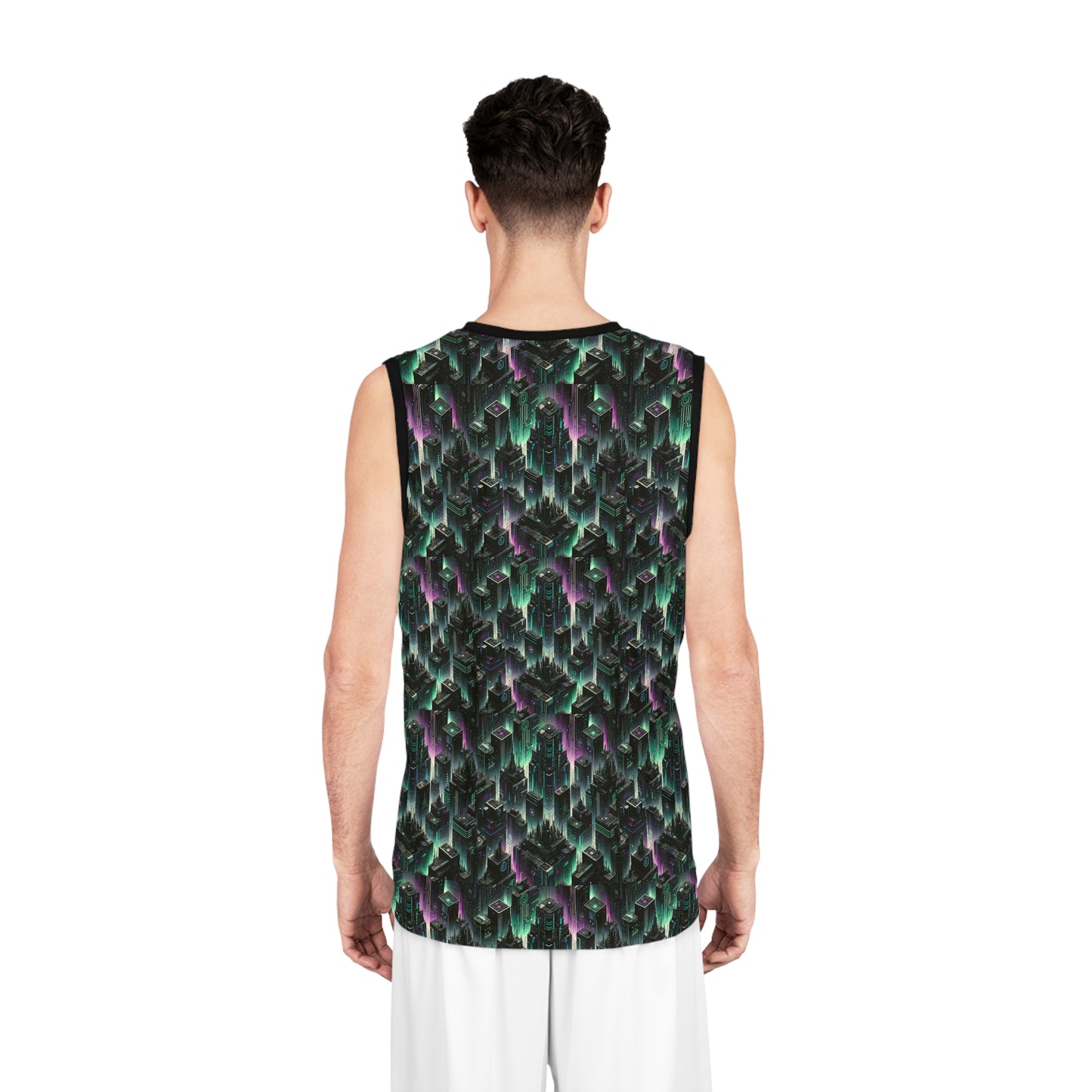 Tech Noir Aesthetics Tech-Forward Urban Dystopia Basketball Jersey - 8404 Design-44