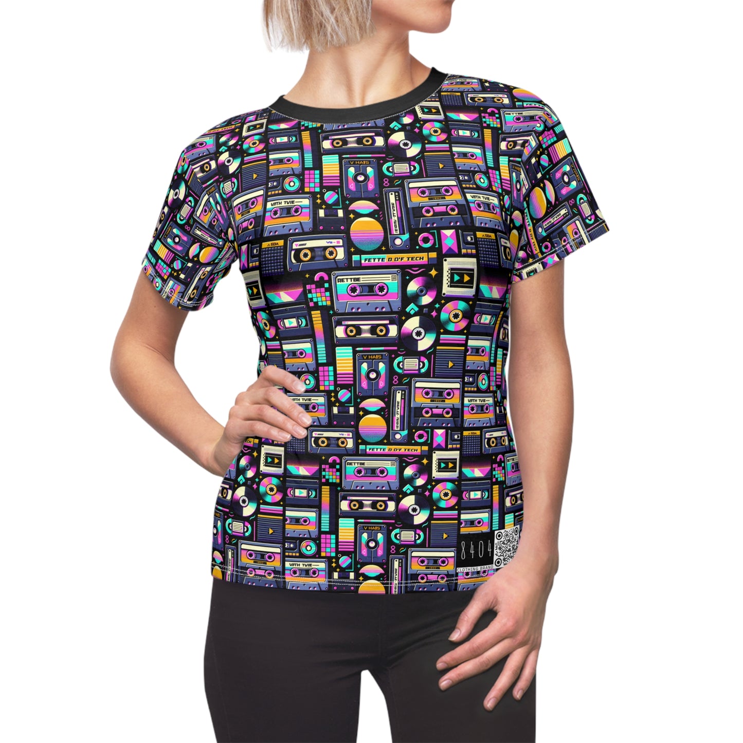 Digital Nostalgia Tech-Inspired Retro Fusion Women's Cut & Sew Tee - 8404 Design-48