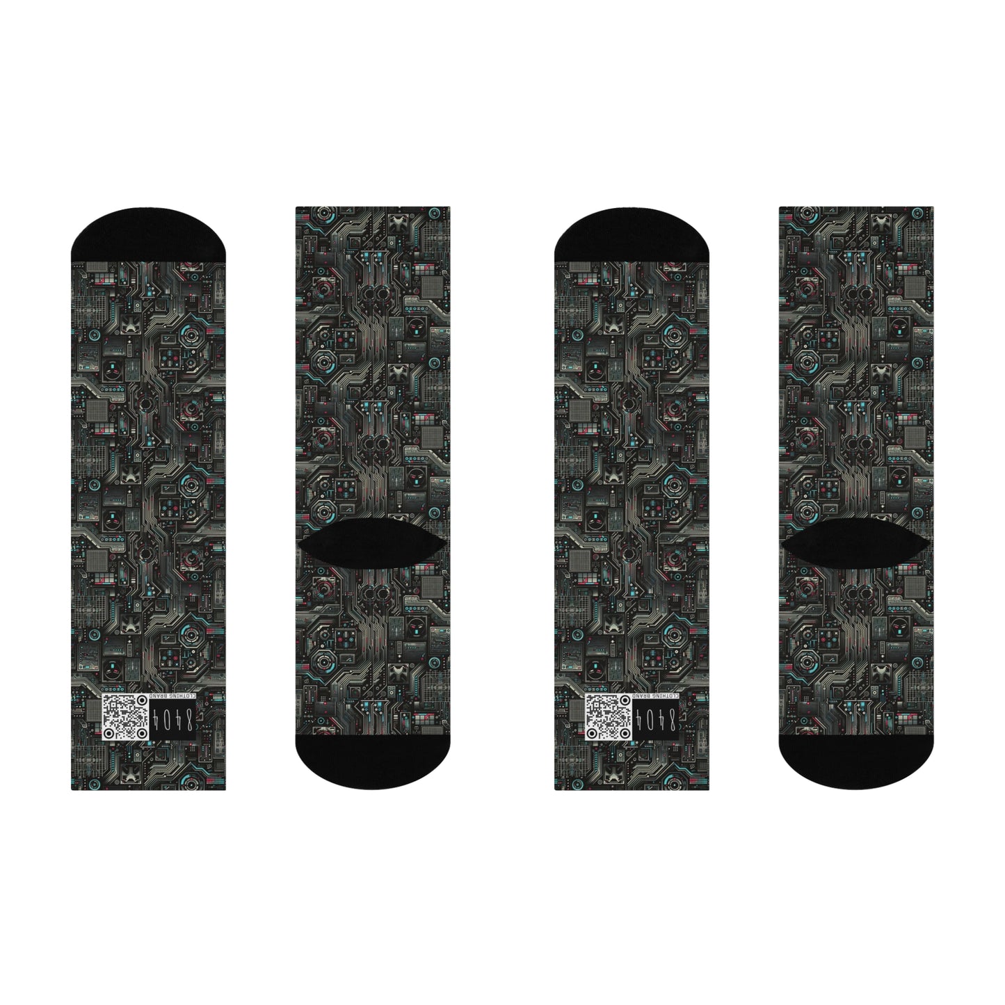 Tech Noir Aesthetics Sleek Tech Streetwear Cushioned Crew Socks - 8404 Design-52