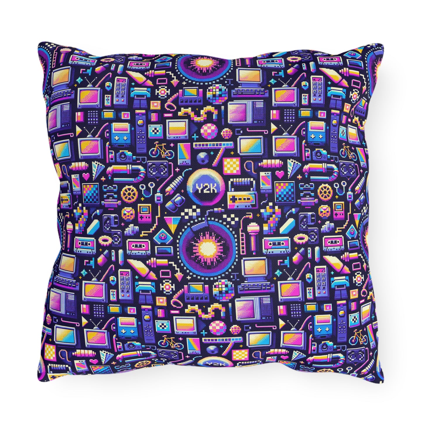 Digital Nostalgia Modern Retro Fusion Outdoor Pillow - 8404 Design-64
