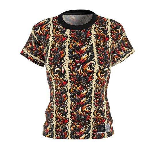 Flame Graphics Maximalist Streetwear Women's Cut & Sew Tee - 8404 Design-65