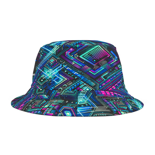 Digital Dreamland Futuristic Tech Aesthetic Bucket Hat - 8404 Design-42