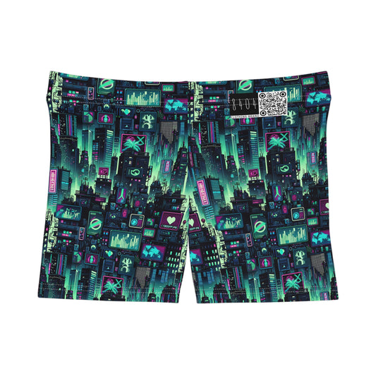Tech Noir Graphics Futuristic Cyberpunk Women's Shorts - 8404 Design-52