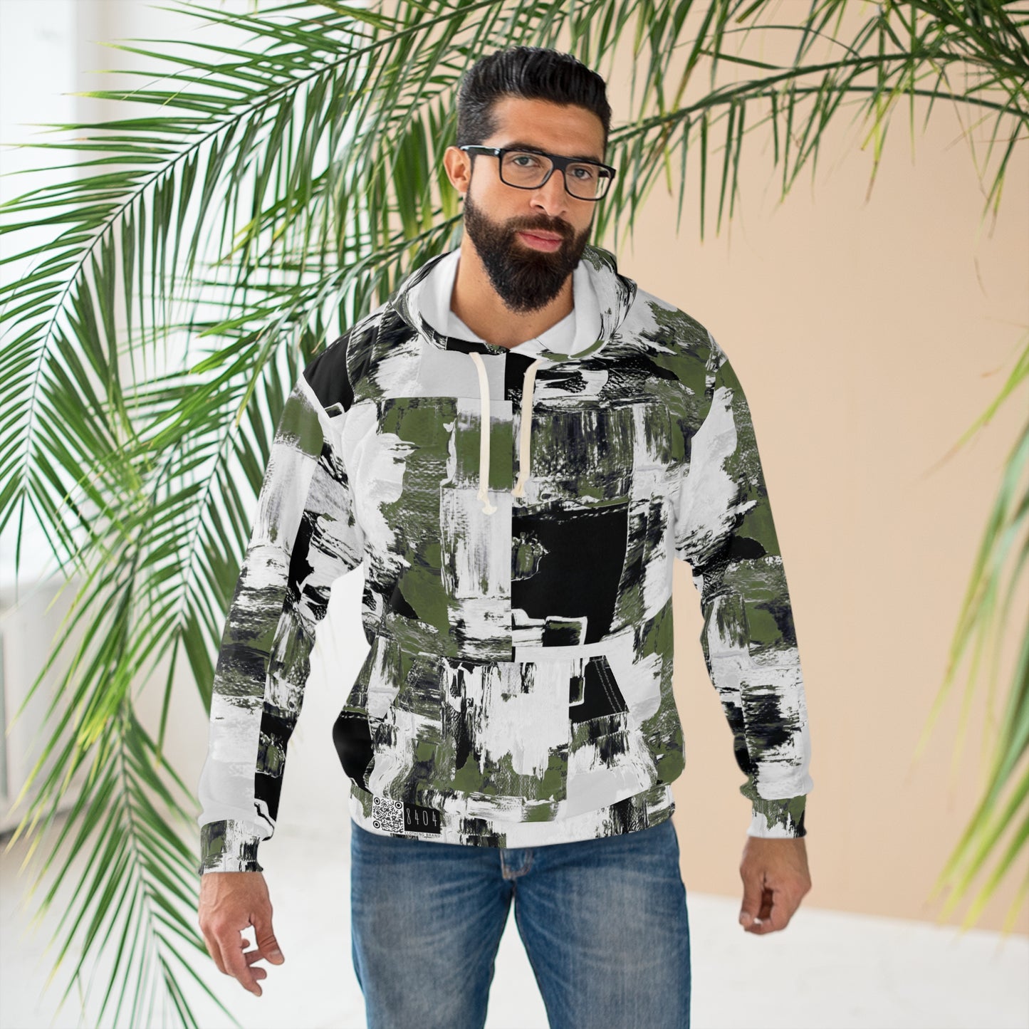 8404 Unisex Adult "green Camo Abstract" Fashion Pullover Hoodie