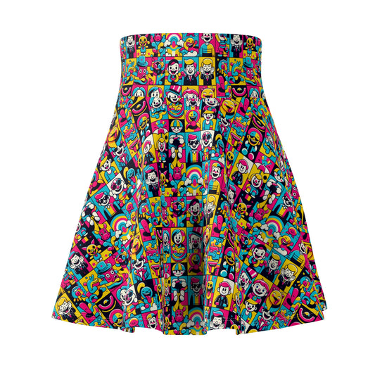 Neon Pop Playful Pop Culture Mashup Women's Skater Skirt - 8404 Design-60