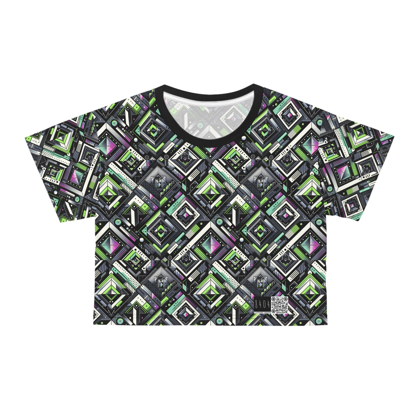 Retro Futurism Graphics Tech-Forward Streetwear Crop Tee - 8404 Design-48