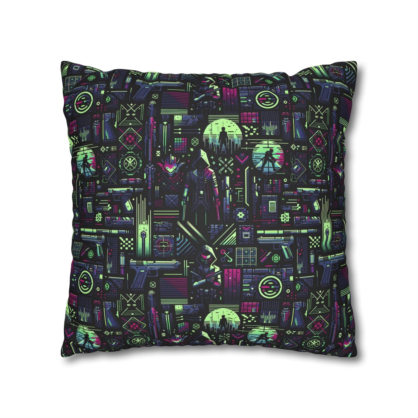 Tech Noir Futuristic Cyberpunk Faux Suede Square Pillowcase - 8404 Design-63