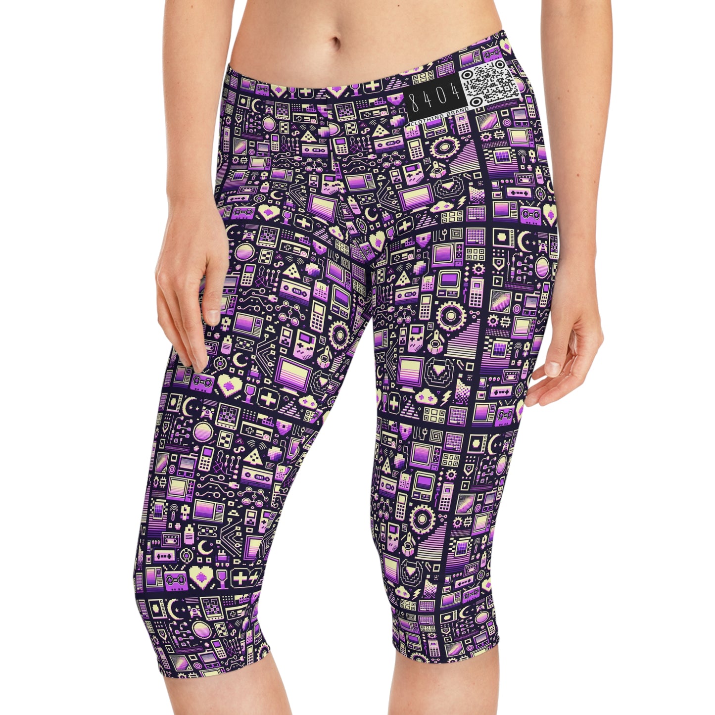 Digital Nostalgia Remix Modern Vintage Fusion Women's Capri Leggings - 8404 Design-54
