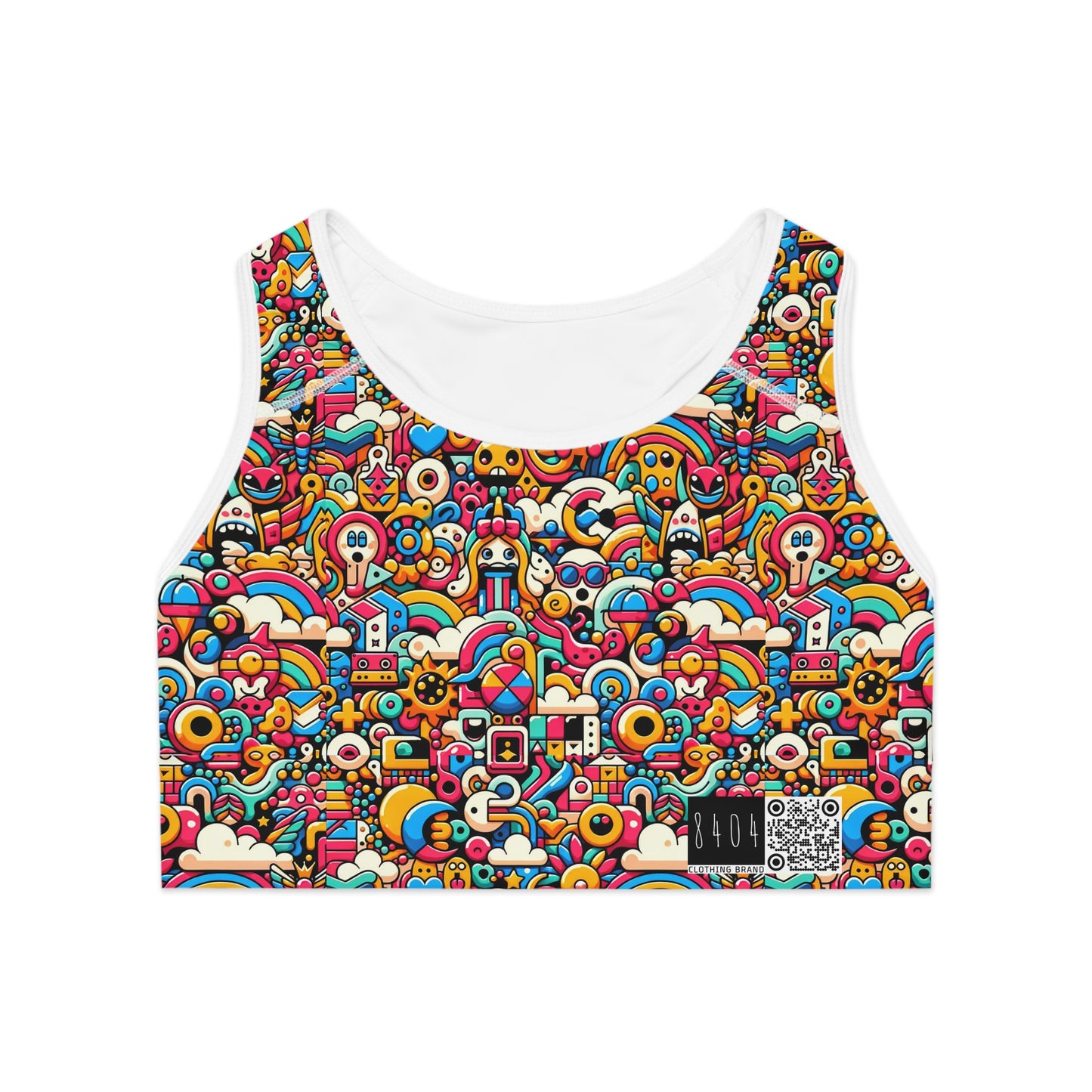 Neon Pop Playful Pop Culture Mashup Sports Bra - 8404 Design-62