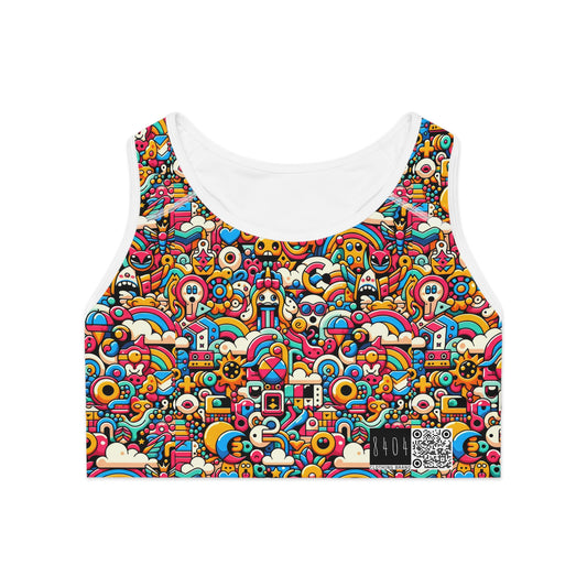 Neon Pop Playful Pop Culture Mashup Sports Bra - 8404 Design-62