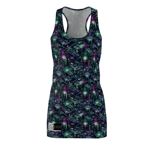 Tech Noir Aesthetics Tech-Forward Urban Dystopia Women's Cut & Sew Racerback Dress - 8404 Design-43