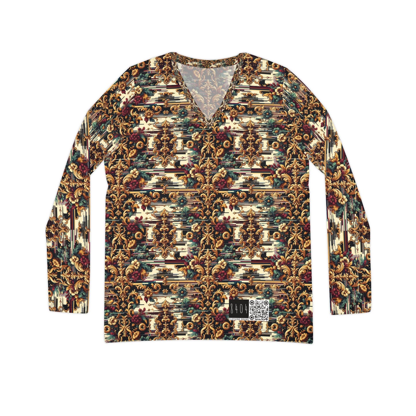 Digital Renaissance Modern Baroque Fusion Women's Long Sleeve V-Neck Shirt - 8404 Design-63