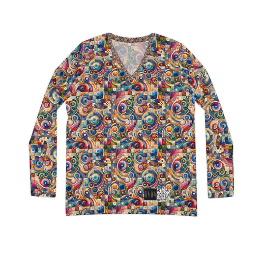 Digital Artistic Expression Artistic Streetwear Women's Long Sleeve V-Neck Shirt - 8404 Design-49