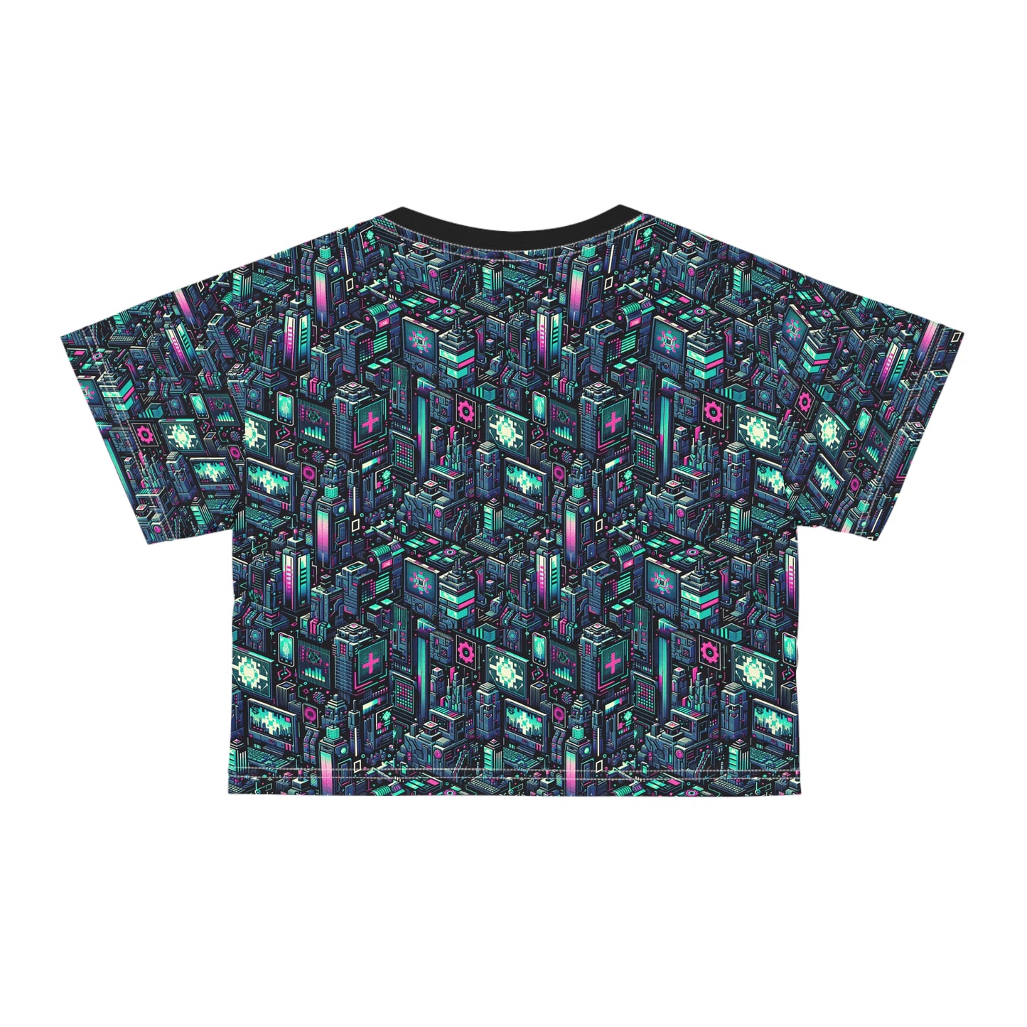 Digital Rebellion Tech-Inspired Streetwear Crop Tee - 8404 Design-58