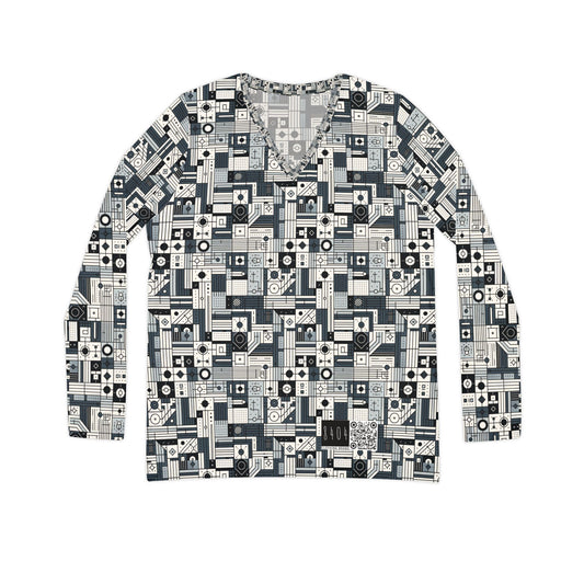 Digital Minimalism Minimalist Tech Women's Long Sleeve V-Neck Shirt - 8404 Design-49
