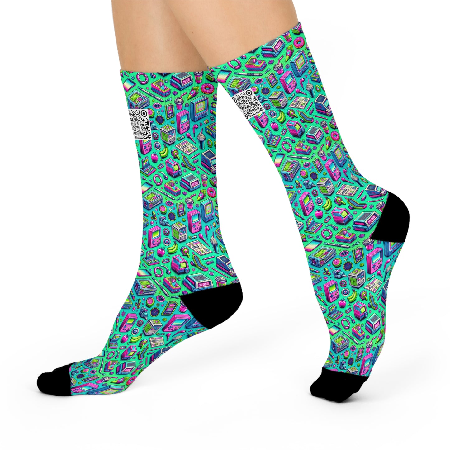 Y2k Revival Nostalgic Futurism Cushioned Crew Socks - 8404 Design-48