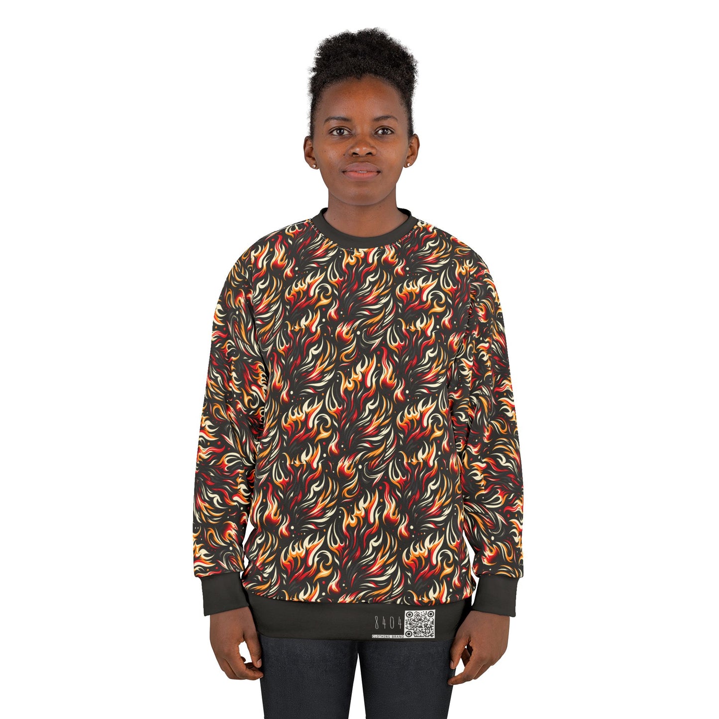 Fire & Flames Bold Streetwear Statement Sweatshirt - 8404 Design-60