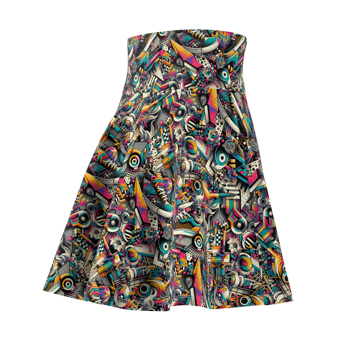 Urban Graffiti Fusion Eclectic Street Art Meets Modern Tech Culture Women's Skater Skirt - 8404 Design-55