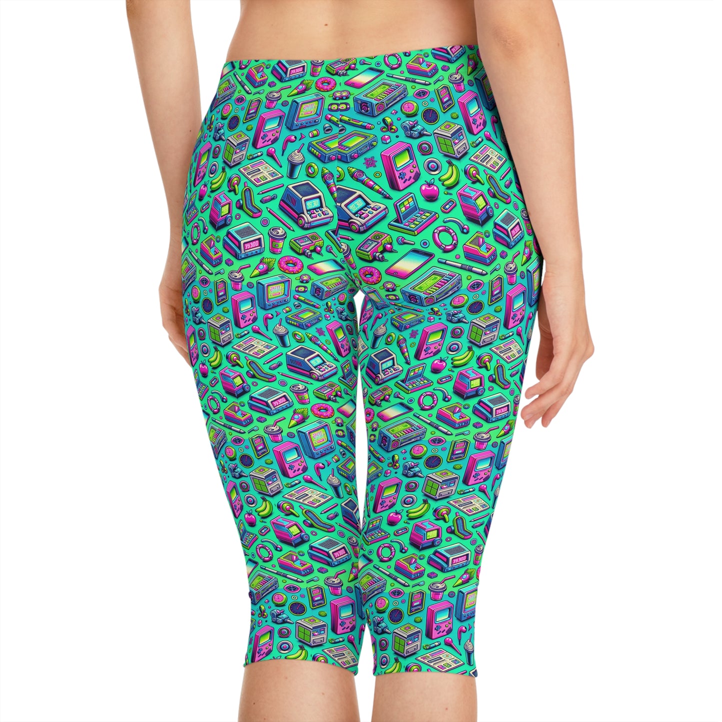 Y2k Revival Nostalgic Futurism Women's Capri Leggings - 8404 Design-48