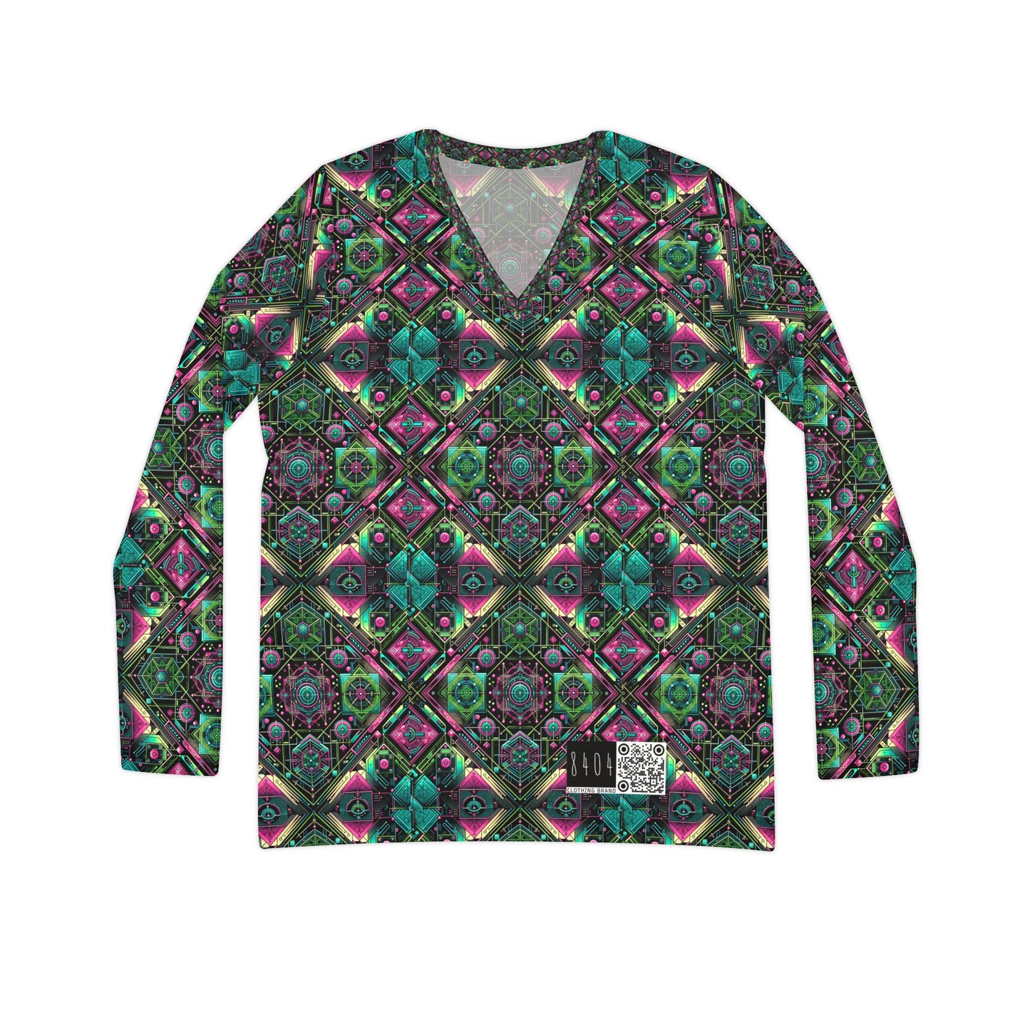 Tech-Infused Graphics Tech-Forward Streetwear Women's Long Sleeve V-Neck Shirt - 8404 Design-45