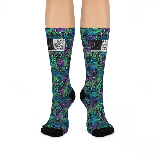 Tech-Infused Neon Tech-Forward Streetwear Cushioned Crew Socks - 8404 Design-66
