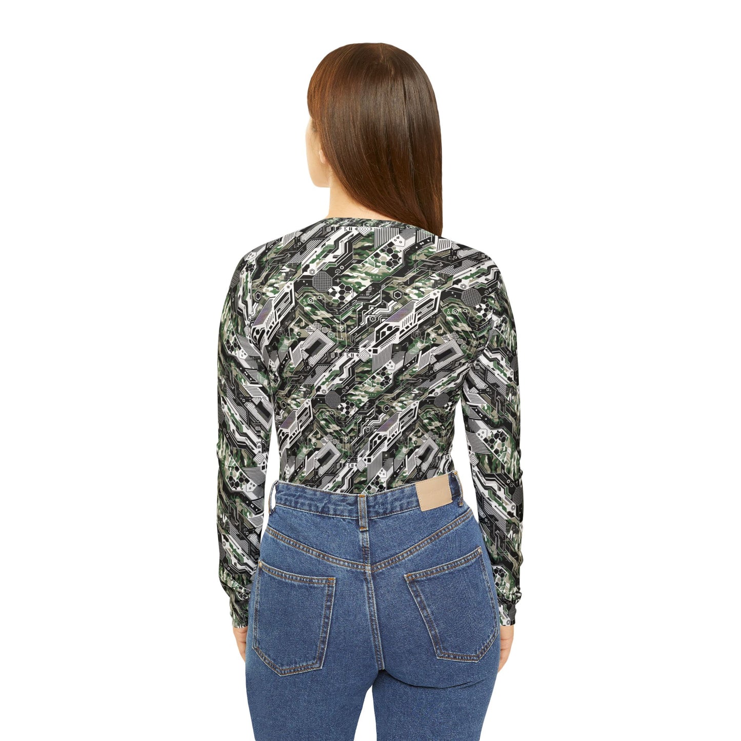 Tech Camo Fusion Tech-Forward Streetwear With a Futuristic Edge Women's Long Sleeve V-Neck Shirt - 8404 Design-46