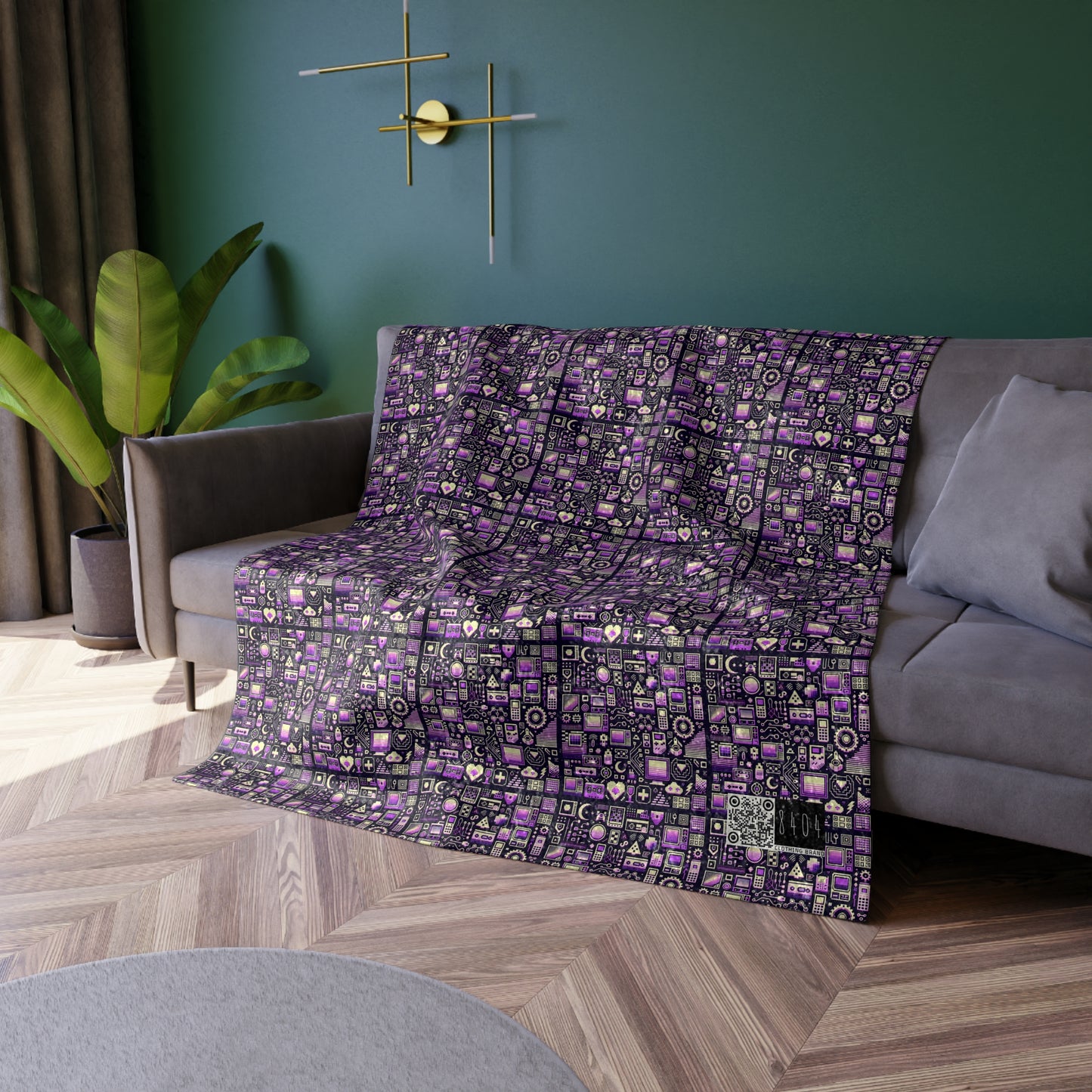 Digital Nostalgia Remix Modern Vintage Fusion Crushed Velvet Blanket - 8404 Design-54