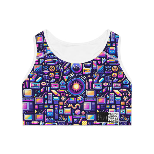 Digital Nostalgia Modern Retro Fusion Sports Bra - 8404 Design-64