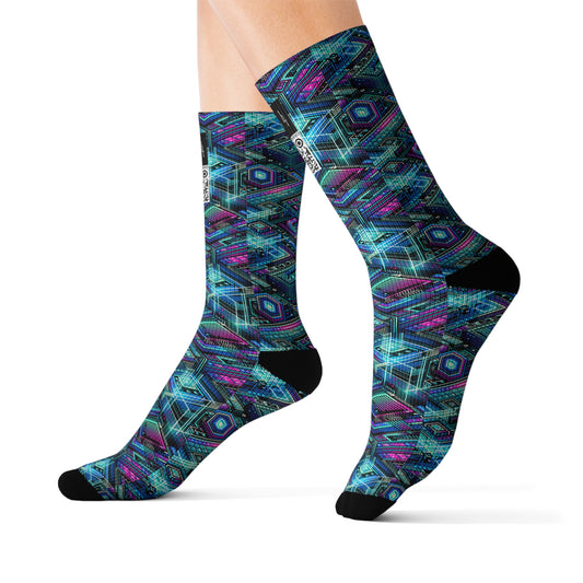 Digital Dreamland Futuristic Tech Aesthetic Sublimation Socks - 8404 Design-42