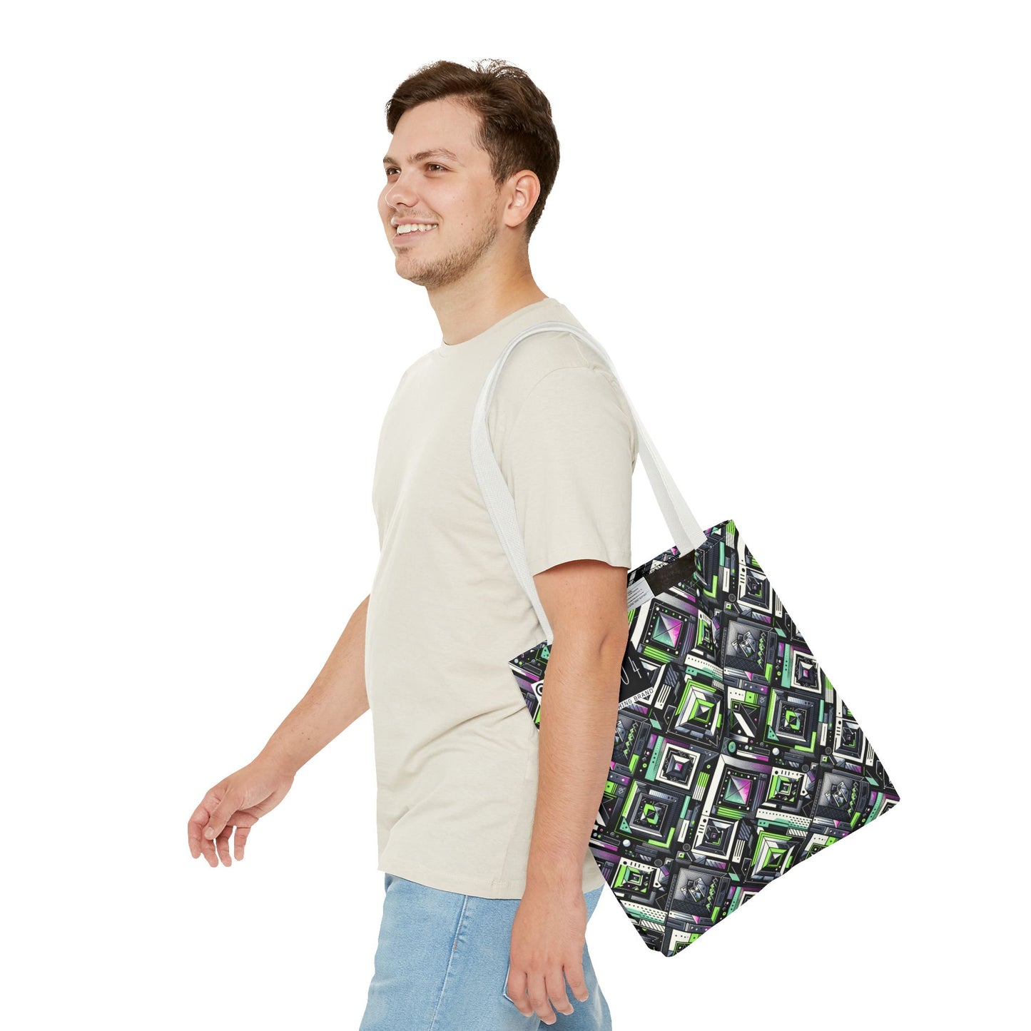 Retro Futurism Graphics Tech-Forward Streetwear Tote Bag - 8404 Design-48