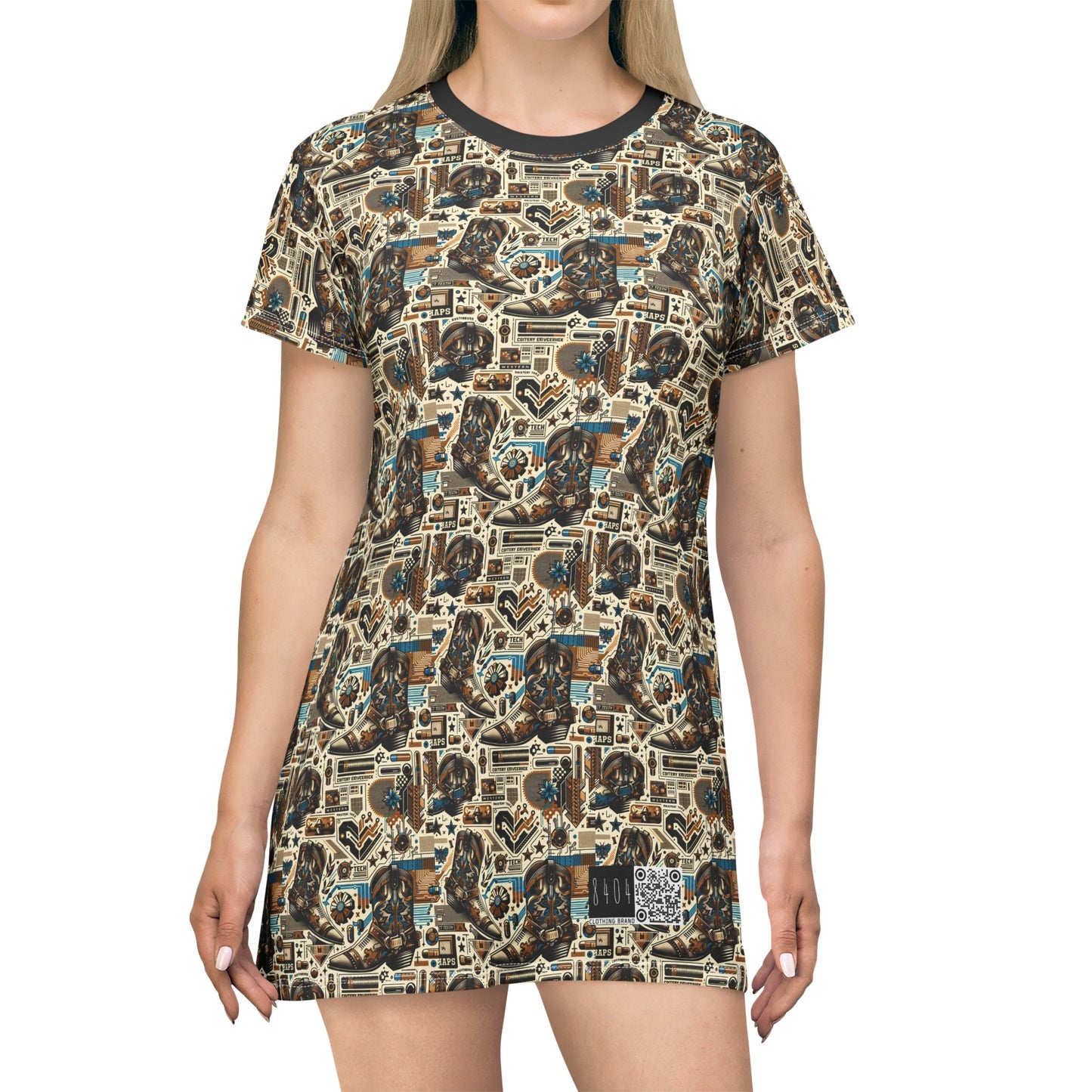 Digital Cowboy Chic Tech-Infused Western Fusion T-Shirt Dress - 8404 Design-45