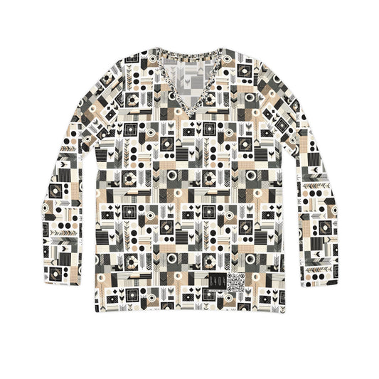 Elevated Athleisure Modern Sophistication With Sporty Elements Women's Long Sleeve V-Neck Shirt - 8404 Design-57