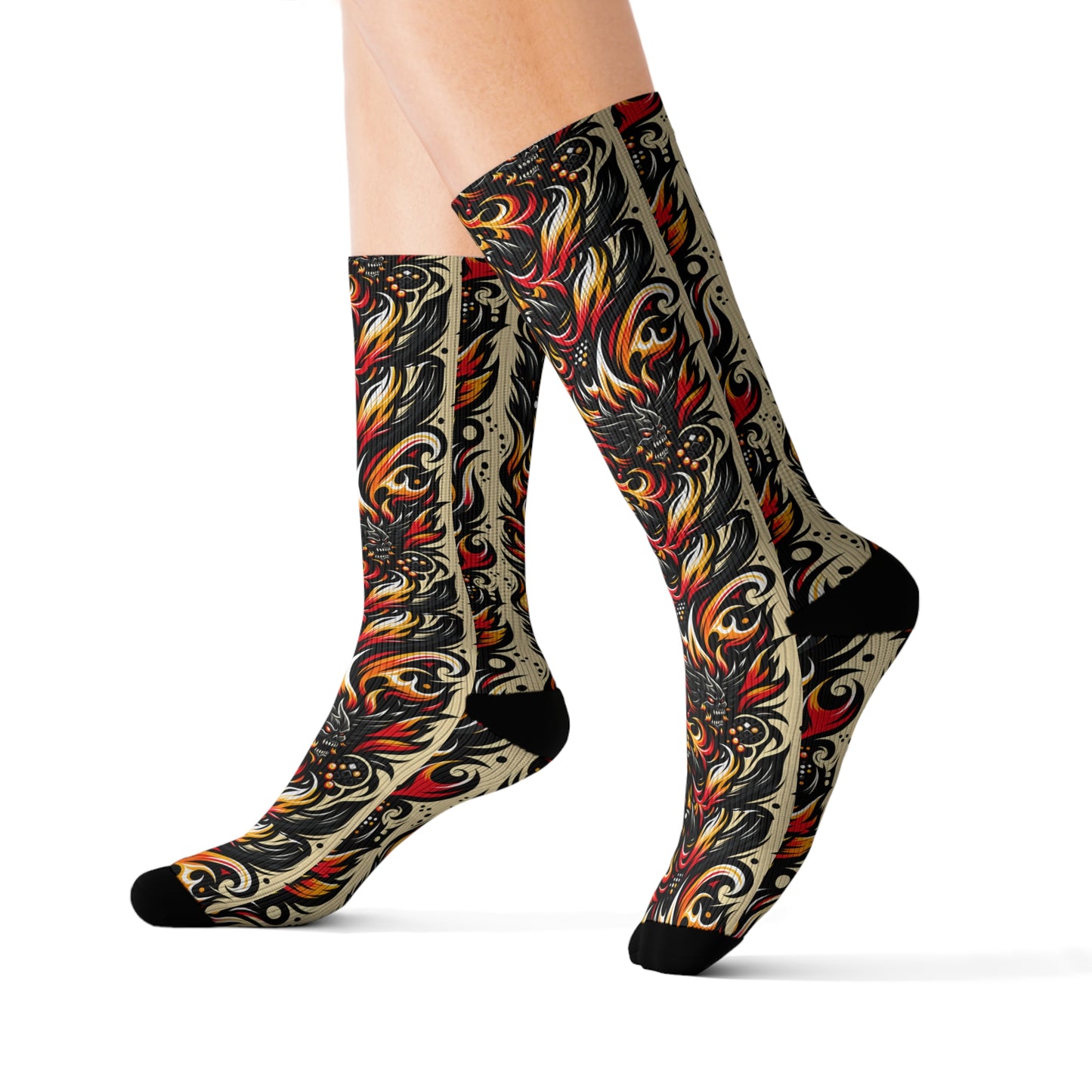 Flame Graphics Maximalist Streetwear Sublimation Socks - 8404 Design-65