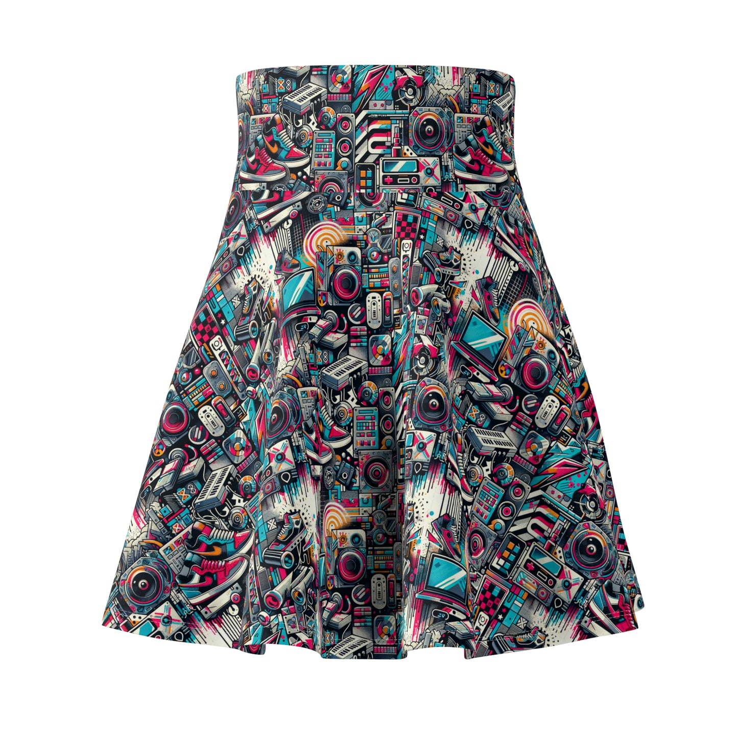 Urban Graffiti Fusion Eclectic Street Art Meets Modern Tech Culture Women's Skater Skirt - 8404 Design-50