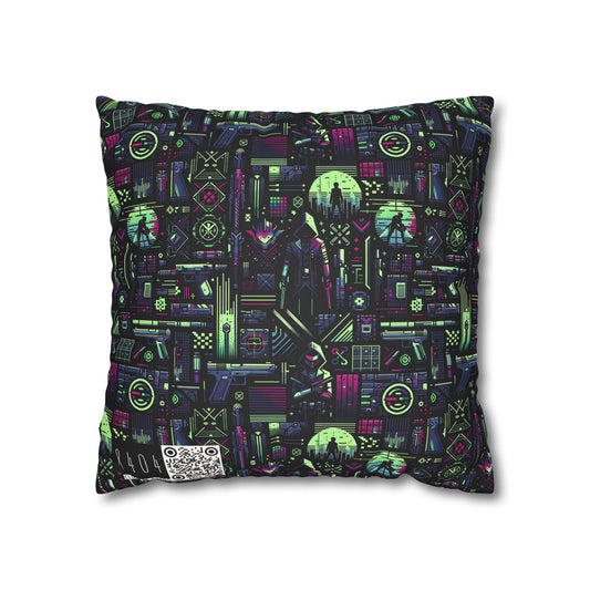 Tech Noir Futuristic Cyberpunk Faux Suede Square Pillowcase - 8404 Design-63