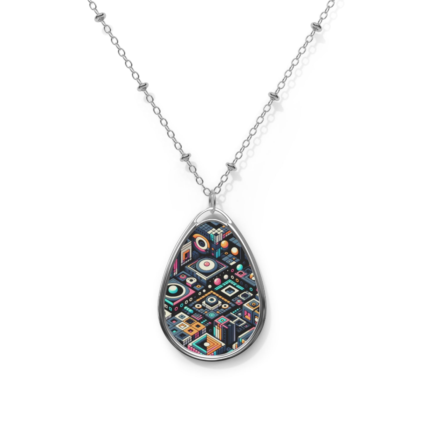 Digital Art Movement Contemporary Digital Oval Necklace - 8404 Design-56