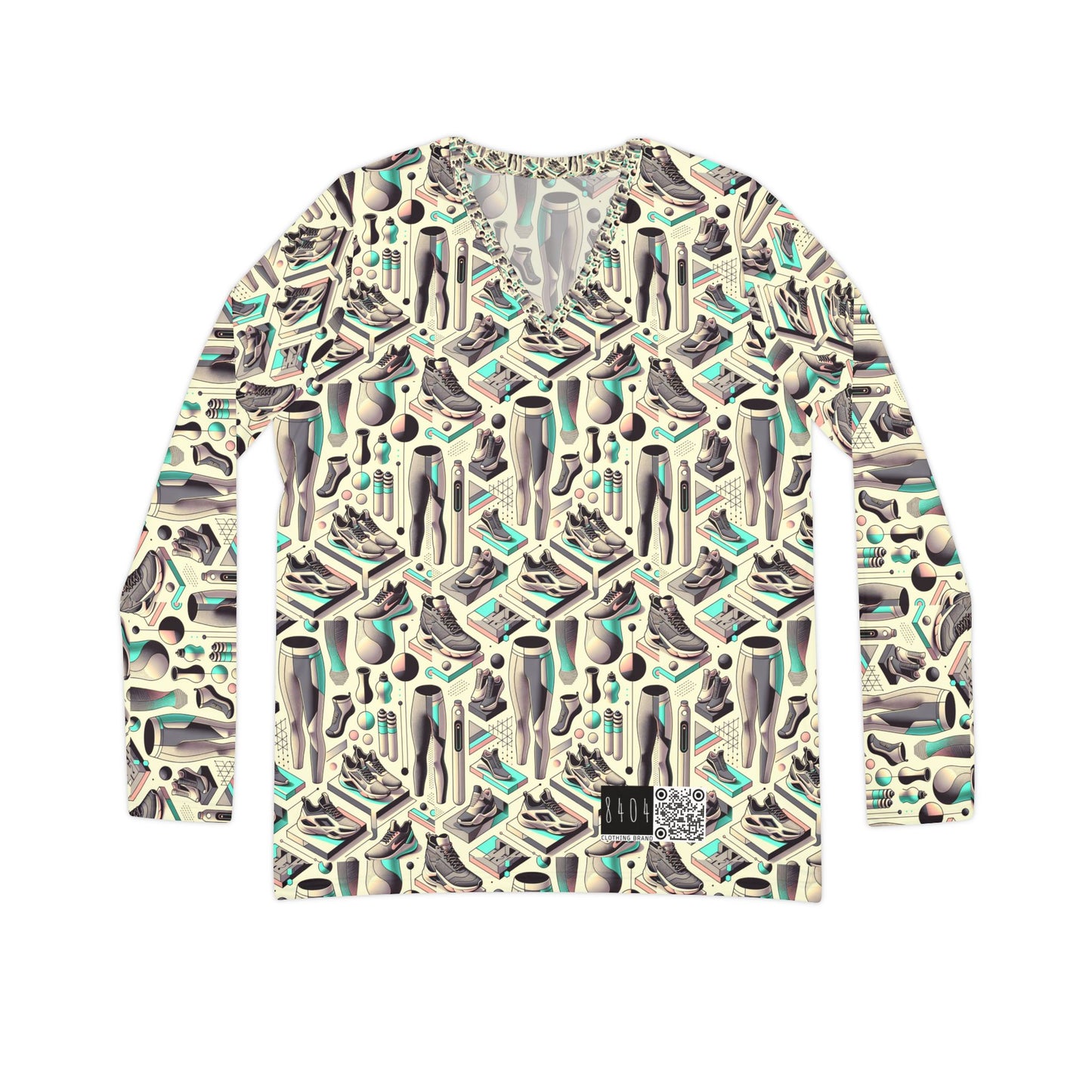 Tech-Infused Athleisure Futuristic Athletic Tech Women's Long Sleeve V-Neck Shirt - 8404 Design-44