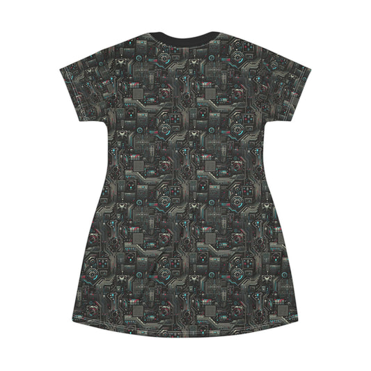 Tech Noir Aesthetics Sleek Tech Streetwear T-Shirt Dress - 8404 Design-52