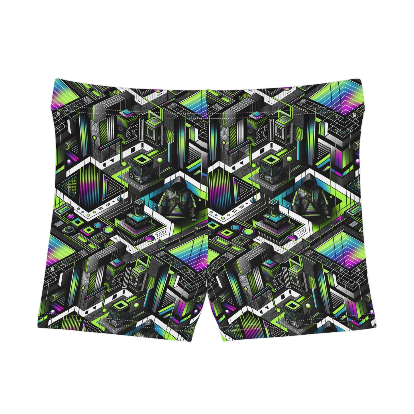 Retro Futurism Graphics Tech-Forward Streetwear Women's Shorts - 8404 Design-52