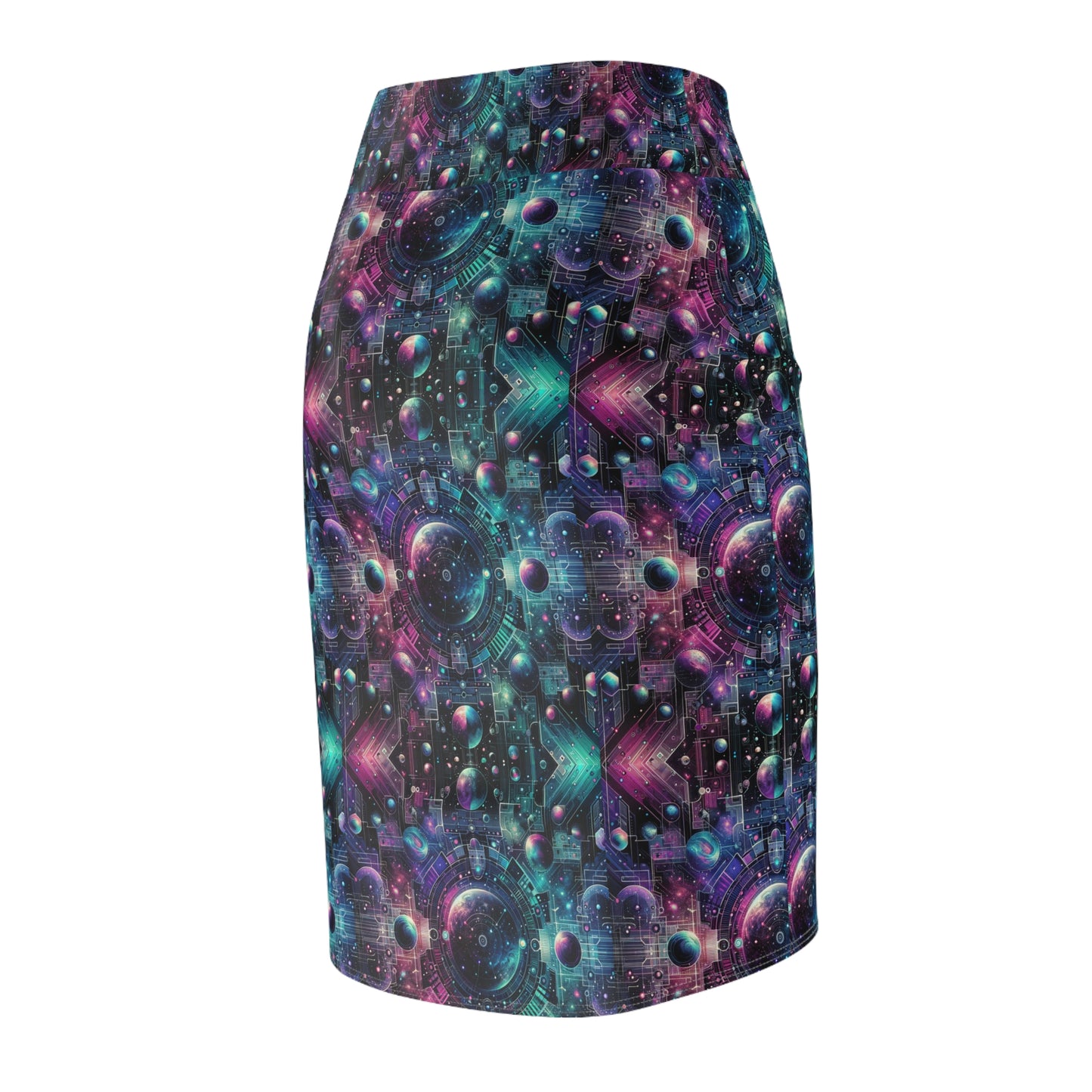 Galactic Hues Tech-Forward Cosmic Fusion Women's Pencil Skirt - 8404 Design-59
