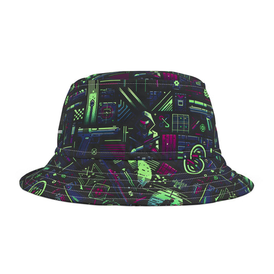Tech Noir Futuristic Cyberpunk Bucket Hat - 8404 Design-63