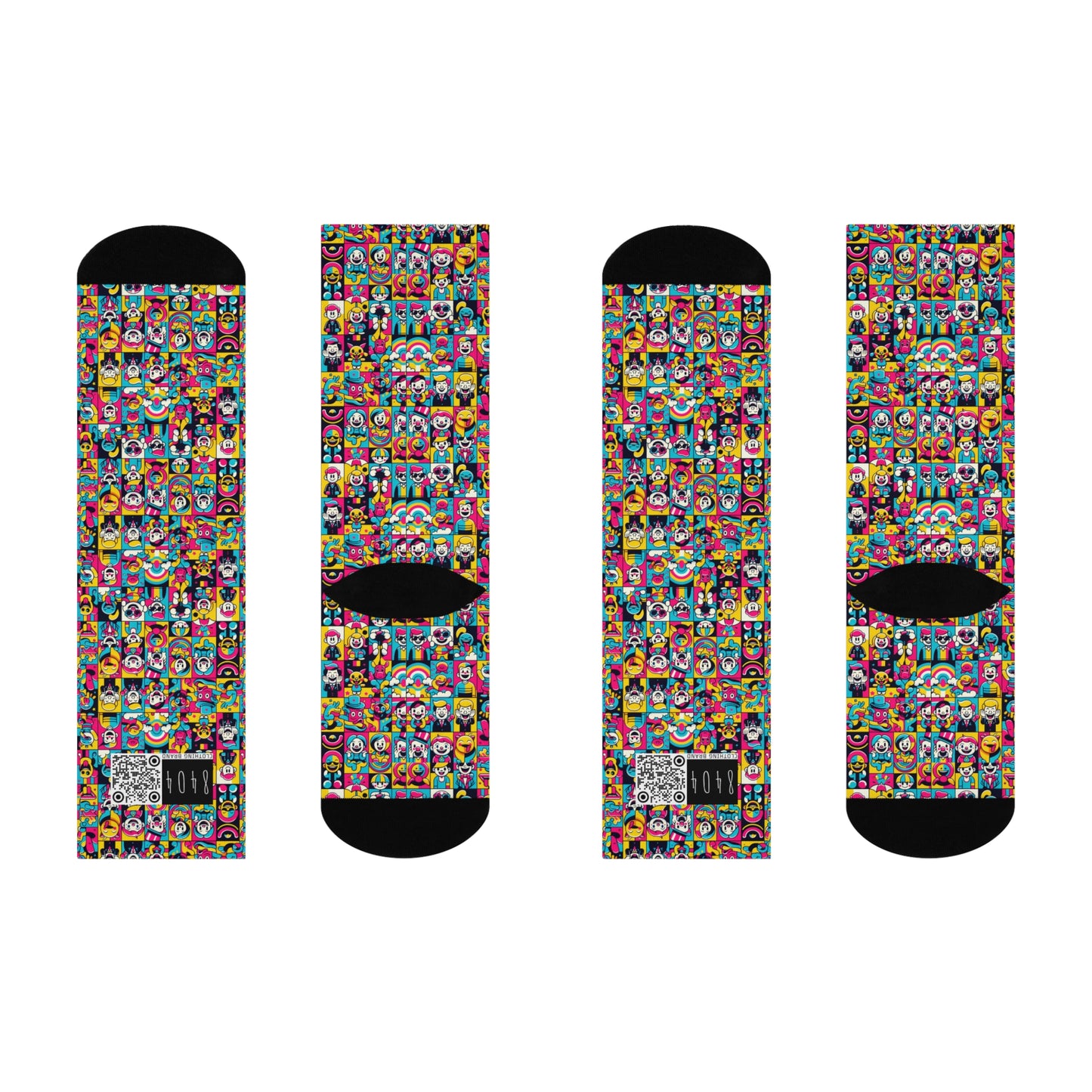 Neon Pop Playful Pop Culture Mashup Cushioned Crew Socks - 8404 Design-60