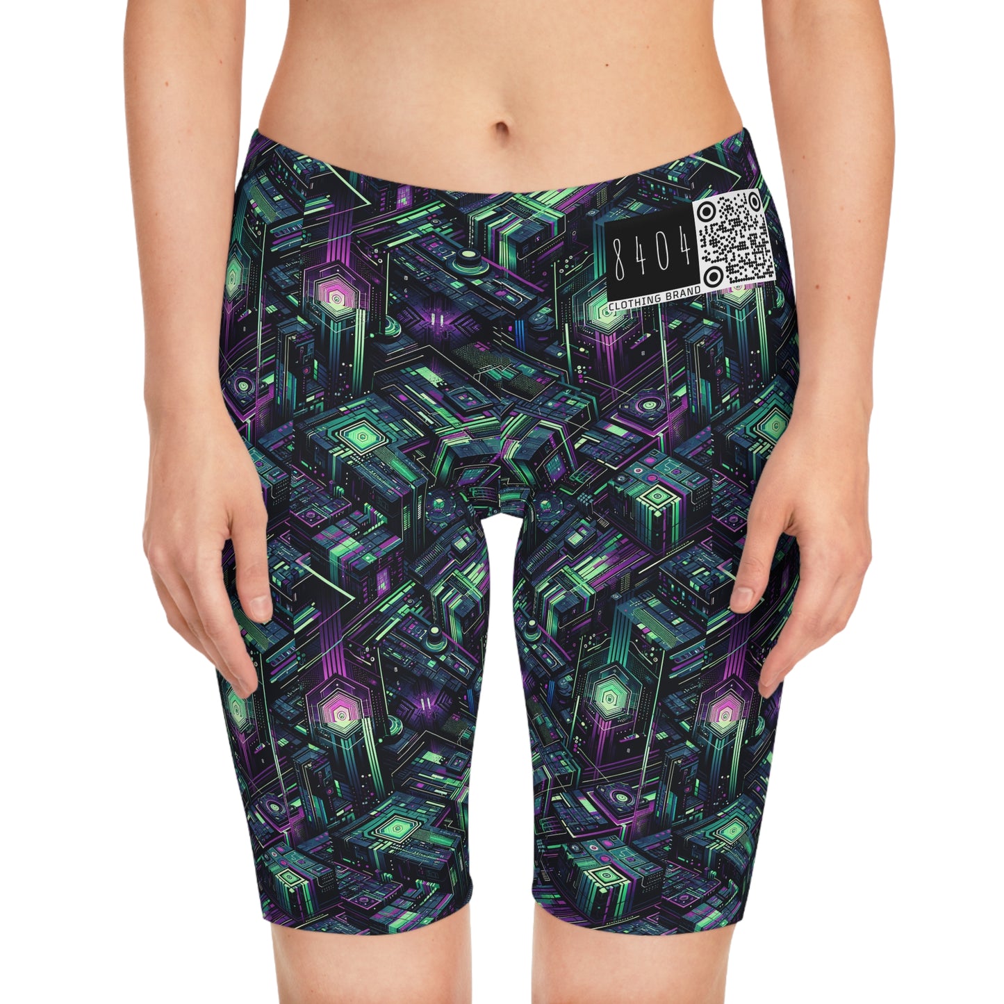 Tech Noir Aesthetics Tech-Forward Urban Dystopia Women's Bike Shorts - 8404 Design-43