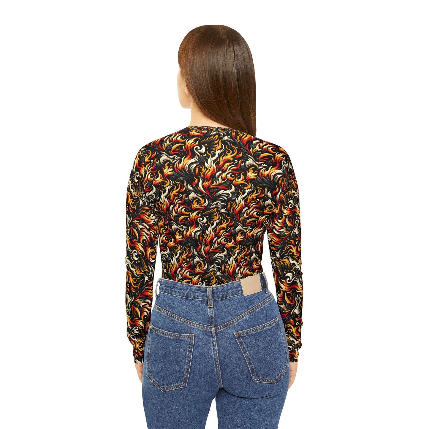 Fire & Flames Bold Streetwear Statement Women's Long Sleeve V-Neck Shirt - 8404 Design-55