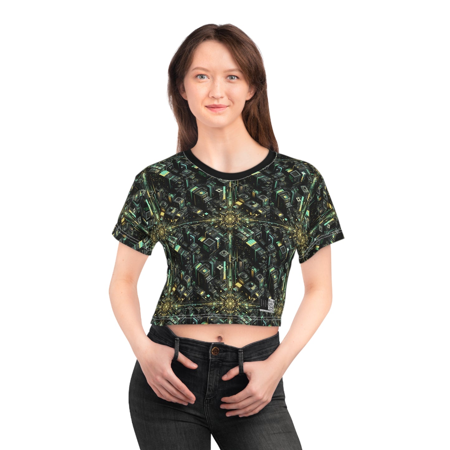 Tech Noir Graphics Tech-Inspired Streetwear Crop Tee - 8404 Design-66