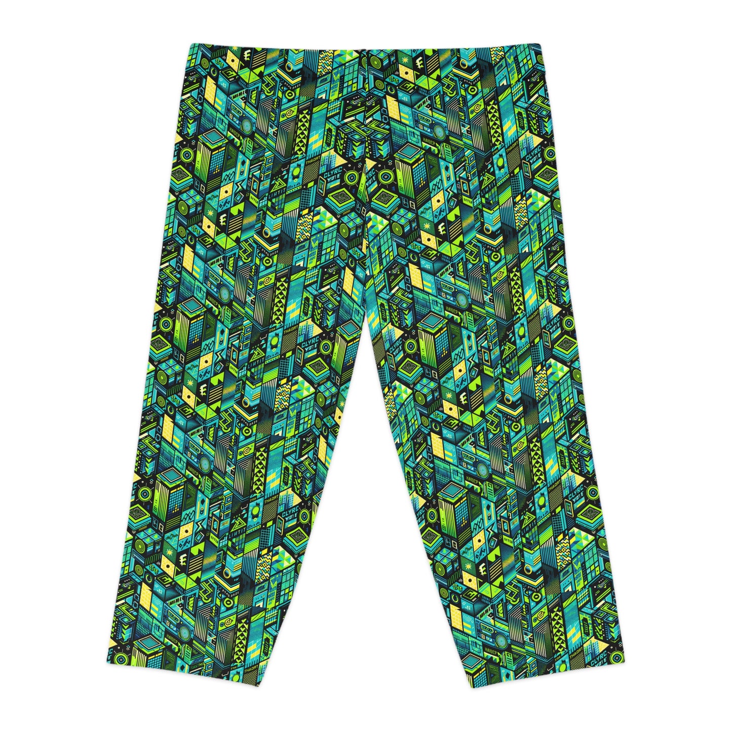 Tech-Infused Neon Tech-Forward Streetwear Women's Capri Leggings - 8404 Design-61