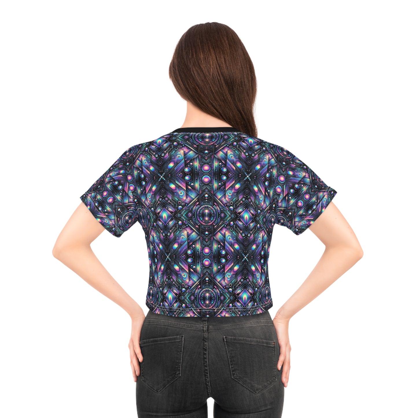 Galactic Hues Tech-Forward Cosmic Fusion Crop Tee - 8404 Design-58