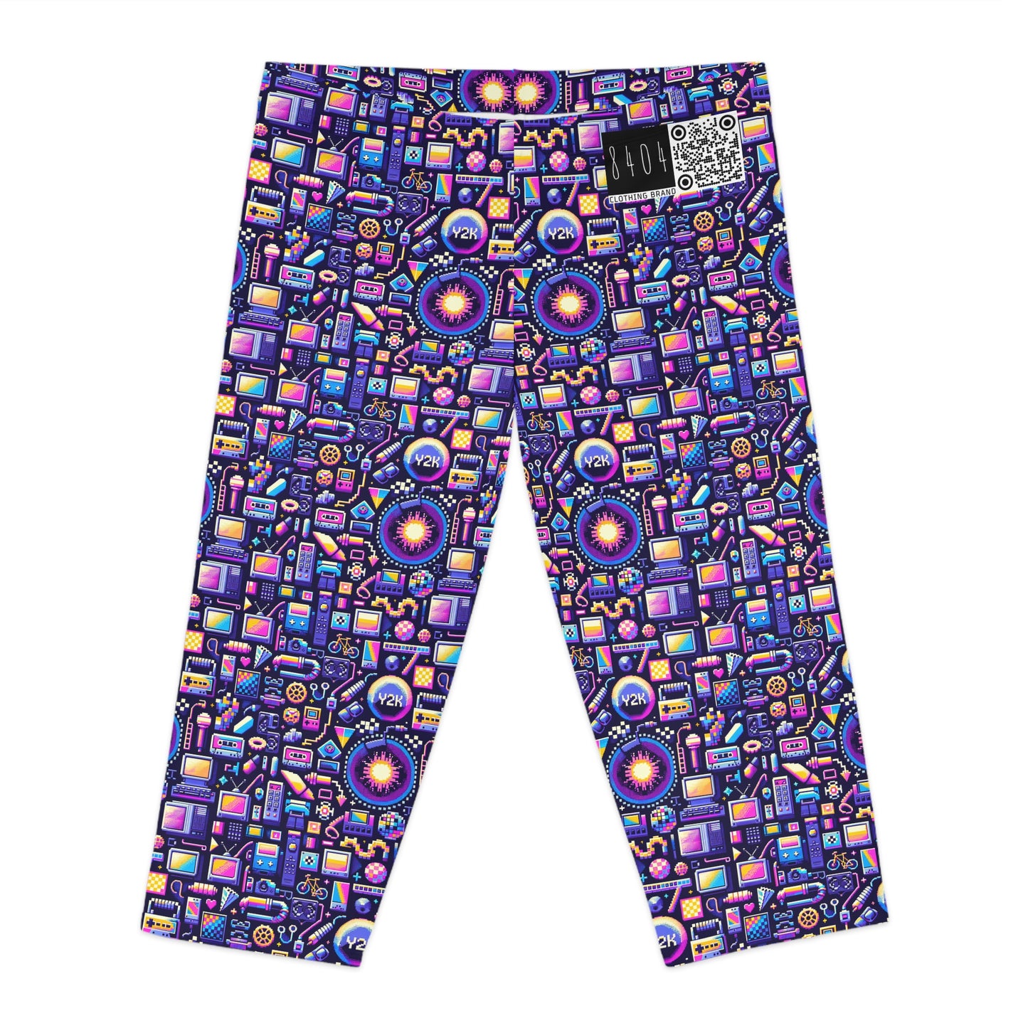 Digital Nostalgia Modern Retro Fusion Women's Capri Leggings - 8404 Design-64