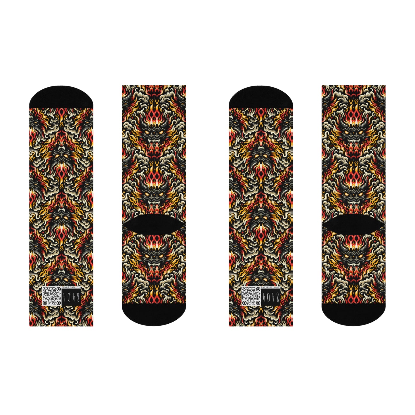 Flame Graphics Maximalist Streetwear Cushioned Crew Socks - 8404 Design-59