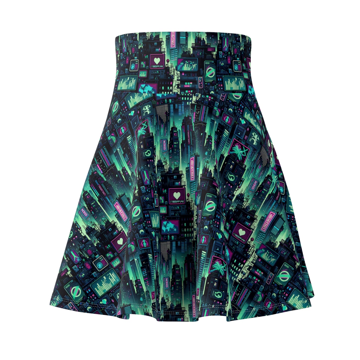 Tech Noir Graphics Futuristic Cyberpunk Women's Skater Skirt - 8404 Design-52